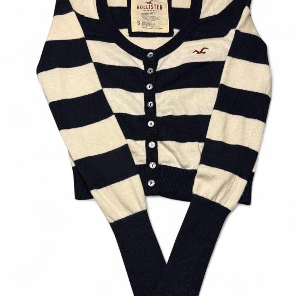 Vintage Y2K Hollister Striped Cardigan Navy Cream Bella Swan Preppy Aesthetic S